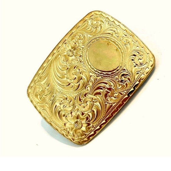 Vintage Engraved Etched Gold Plated Belt Buckle - Picture 1 of 5